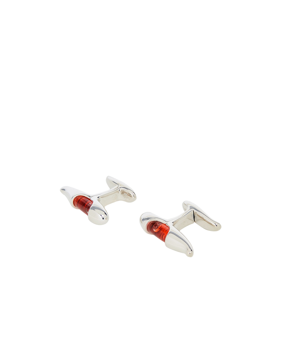 Level silver and red glass cufflinks