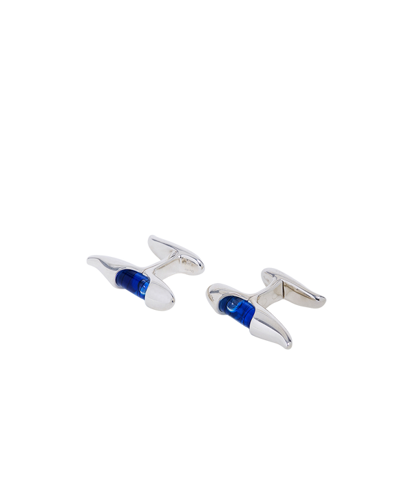 Level silver and blue glass cufflinks