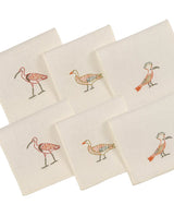 Birdlife Hand-Embroidered Set of 6 Linen Cocktail Napkins