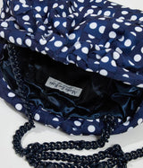 Ribbon Clutch Bag in Navy & White Polka-Dots