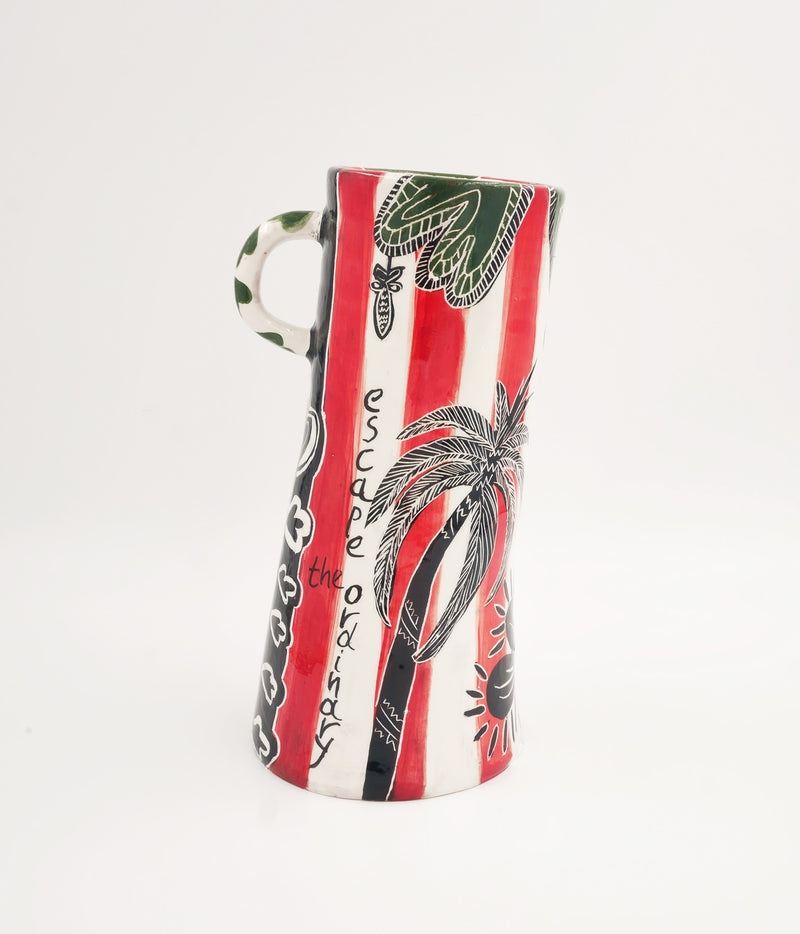 Ceramic Vase with Handle in Red & White