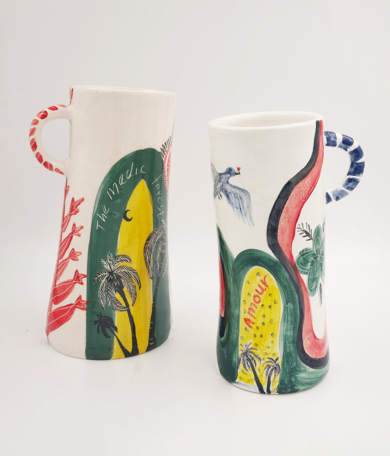 Ceramic  "Amour " Multicolour Vase with Handle