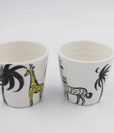 Ceramic Coffee Cups Set of Two in Black and Yellow