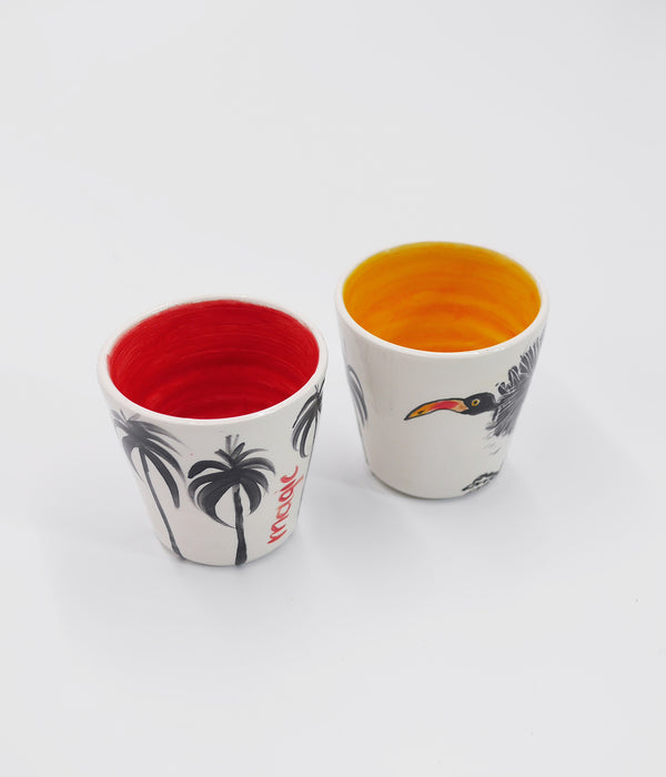 Ceramic Coffee Cups Set of Two in Red and Yellow