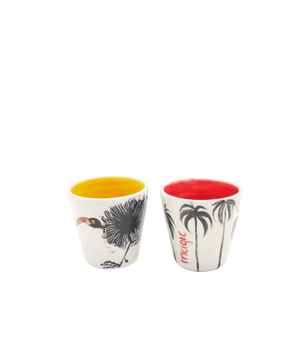 Ceramic Coffee Cups Set of Two in Red and Yellow