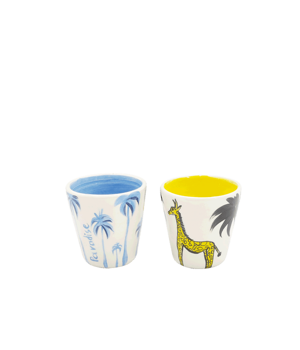 Ceramic Coffee Cups Set of Two in Blue and Yellow