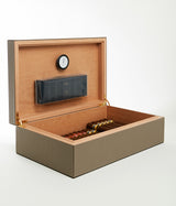 Humidor Box in Taupe Leather and Spanish Cedar