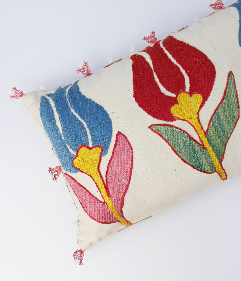 Rectangular hand-embroidered tulips lavender sachet