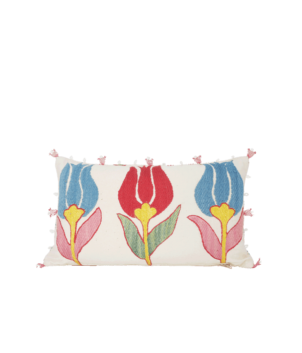 Rectangular hand-embroidered tulips lavender sachet