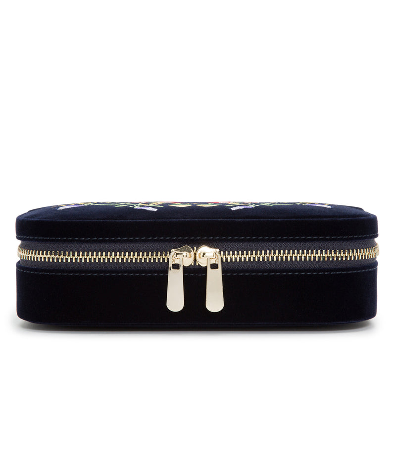 Zoe Velvet Travel Zip Jewellery Case in Indigo